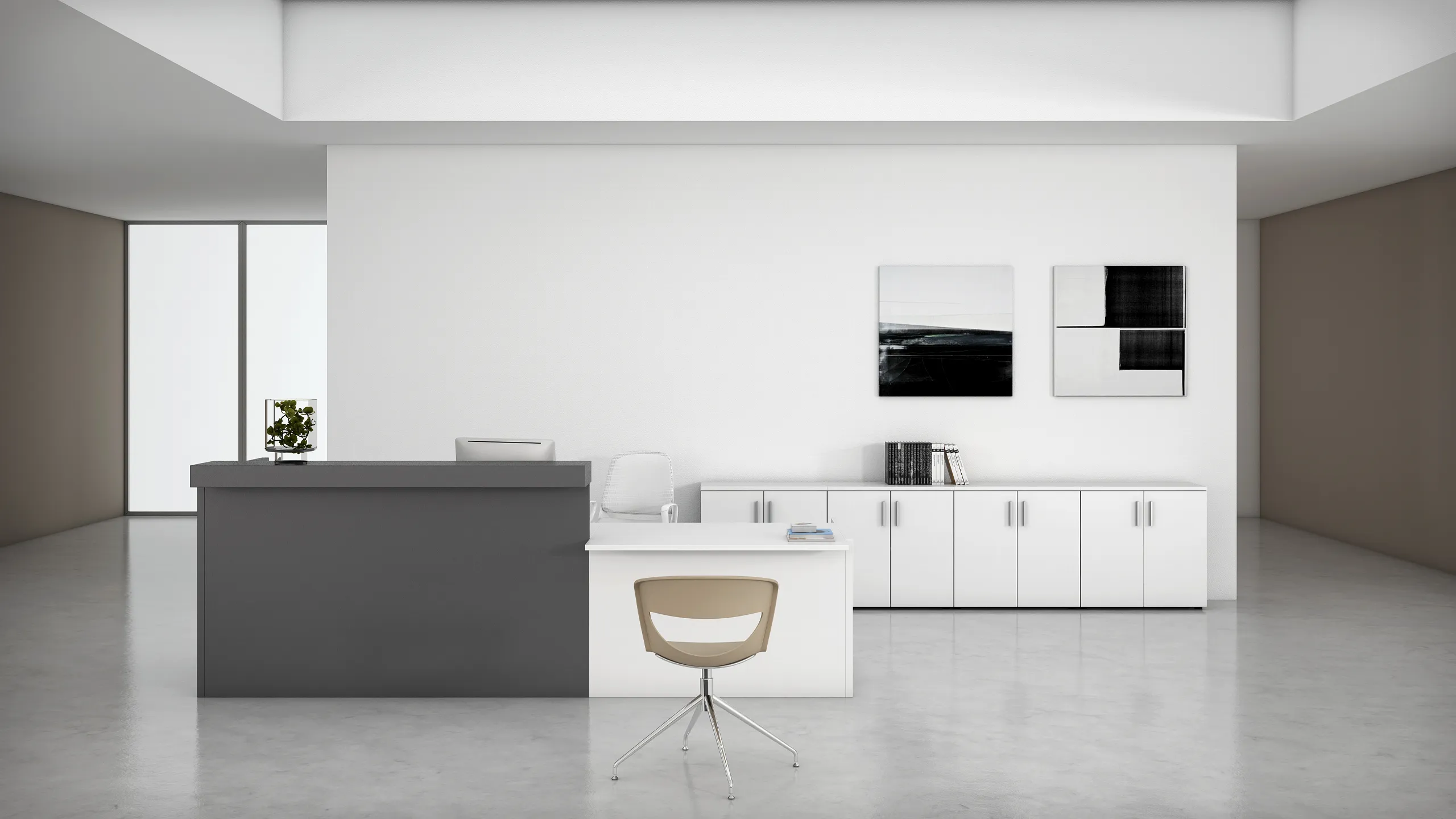 Moderan minimalistički ured s recepcijskim pultom